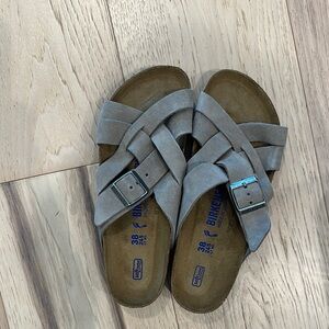 Birkenstock Taupe Suede Crisscross Sandals